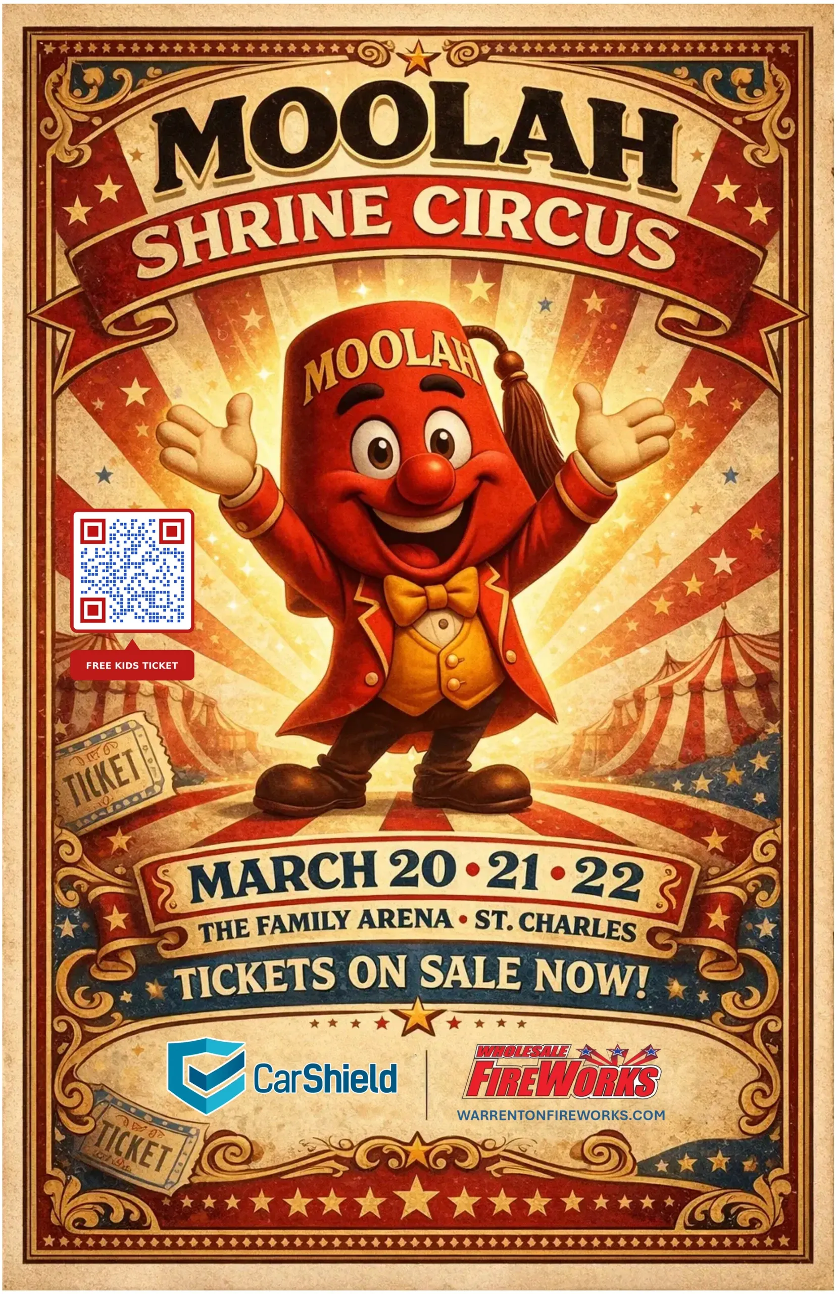 Item ET 1 - EIGHT General Admission Tickets to the 2027 Moolah Shrine Circus. - Four adult and four children tix