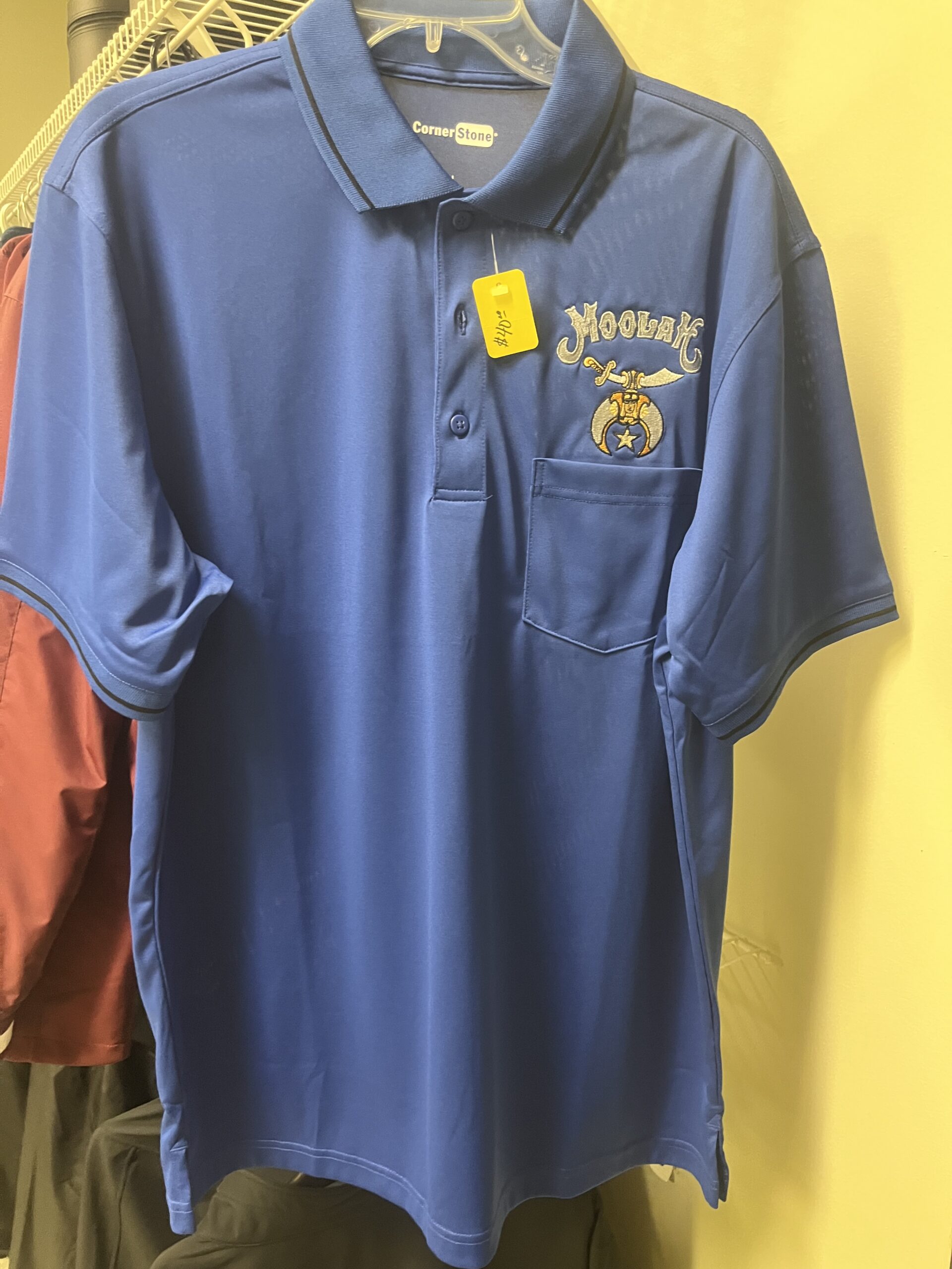 Item SH 27 - Blue Golf Shirt with embroidered Moolah logo, priced at $40